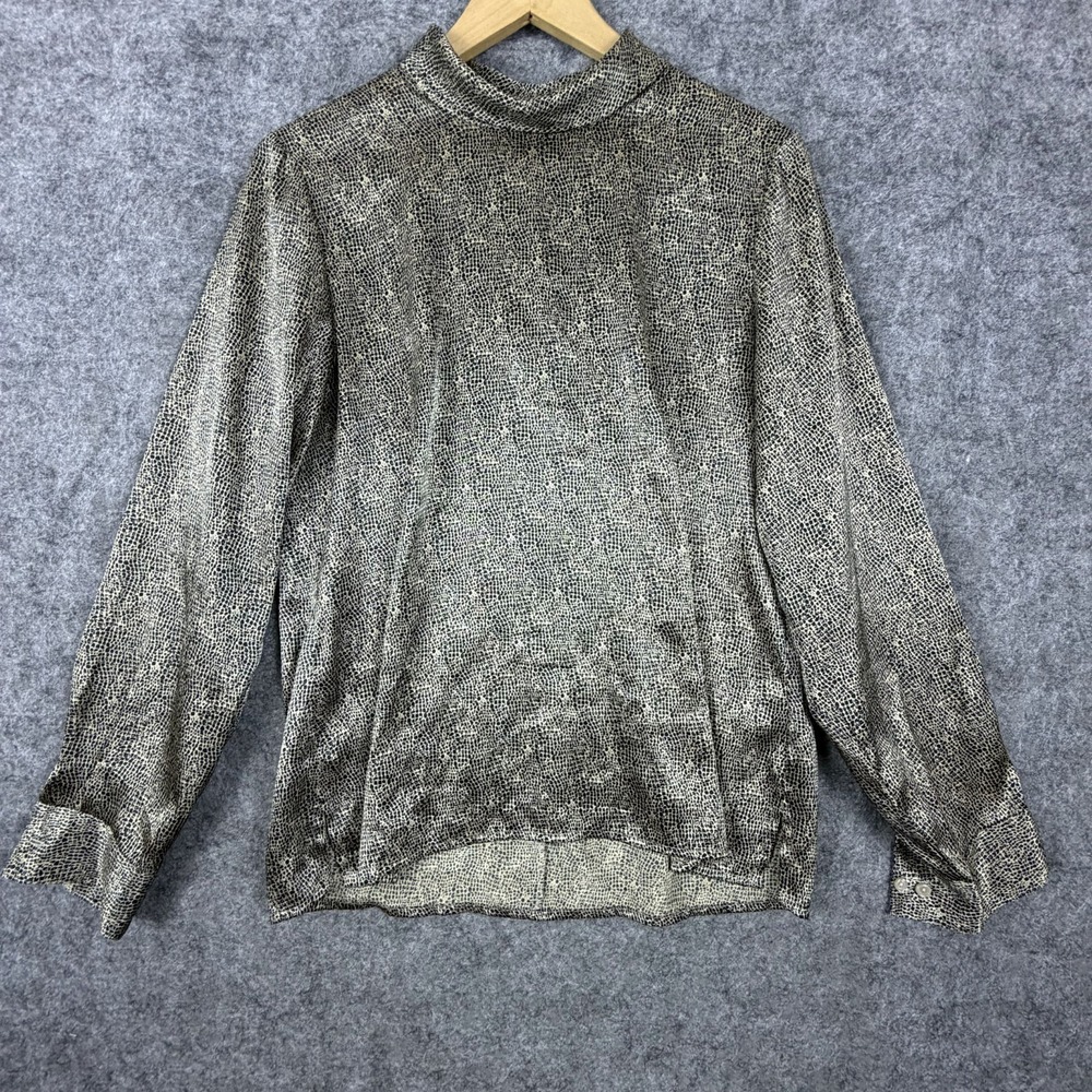 Liz Baker Blouse Women 12 Beige Snake Skin Office Siren Mob Wife‎ Vintage Top